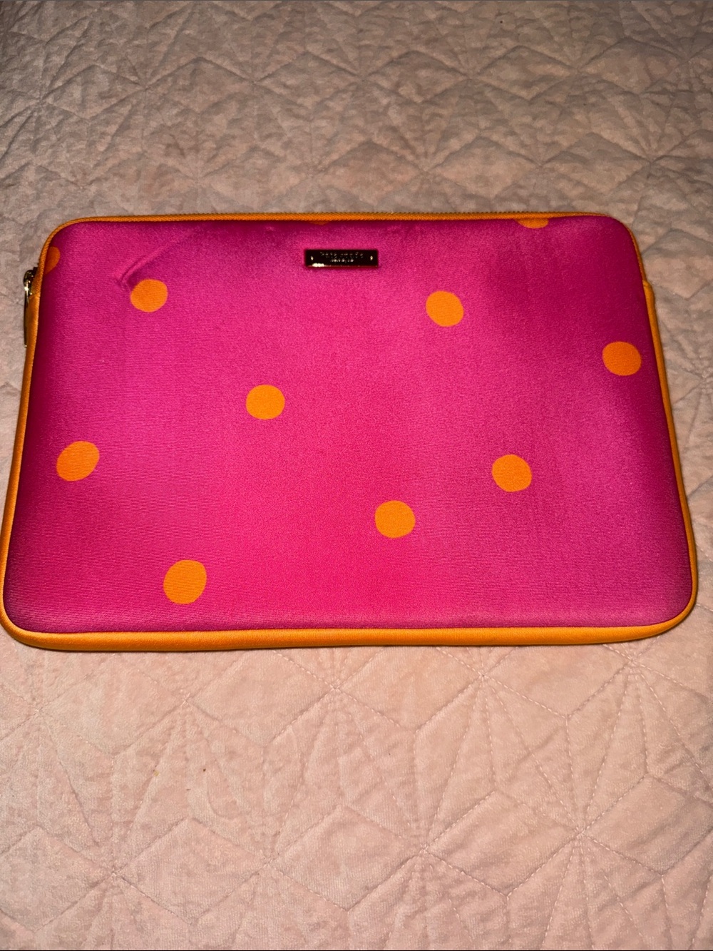 Kate Spade Hot Pink Laptop/Tablet Sleeve with Orange Polka Dots